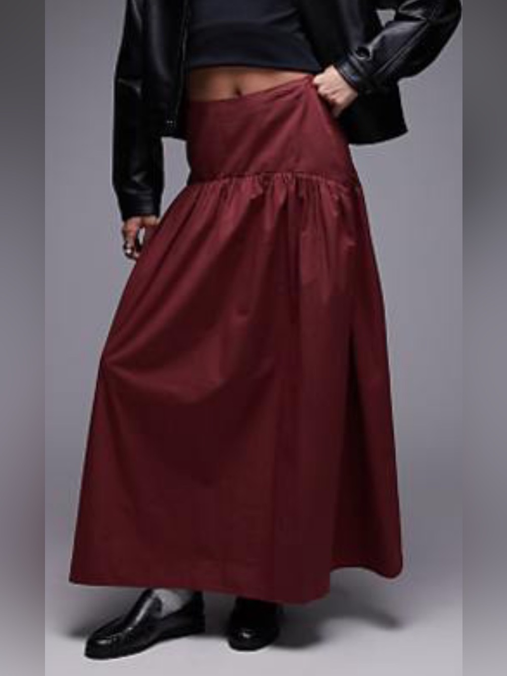 ASOS DESIGN drop waist maxi skirt in cherry